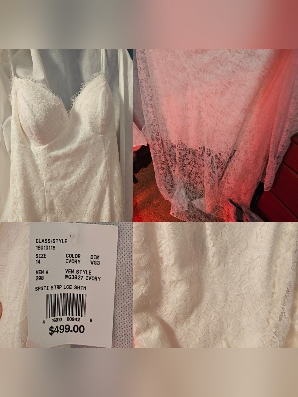 David's Bridal Ivory Lace Strap Sheath Dress